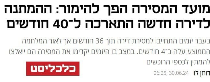 כותרת מעיתון כלכליסט שטוענת שבגלל עיכובים בבנייה יש יותר חשיפה לרוכשים להשפעת ההצמדה למדד תשומות הבניה