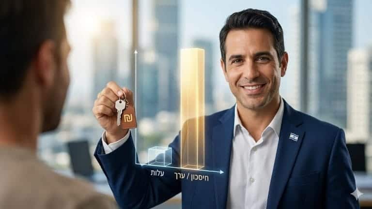המחשה ויזואלית של יחס החזר השקעה (ROI) בייעוץ משכנתאות: מומחה מנתח את עלות שכר הטרחה לעומת החיסכון הכספי העצום בתמהיל מתוכנן